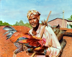 Äthiopischer Hühnerhändler, 2018, Acryl a. Lw., 40 x 50