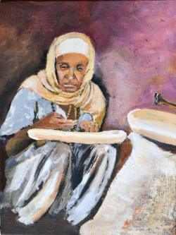 Äthiopische Linsenverleserin, 2019, Acryl a. Malkarton, 23,5 x 17,5
